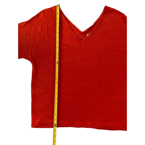 CHICOS 100% Linen Tee Shirt V Neck Short Sleeve Top Orange Size 2 Large T Shirt - Picture 8 of 10